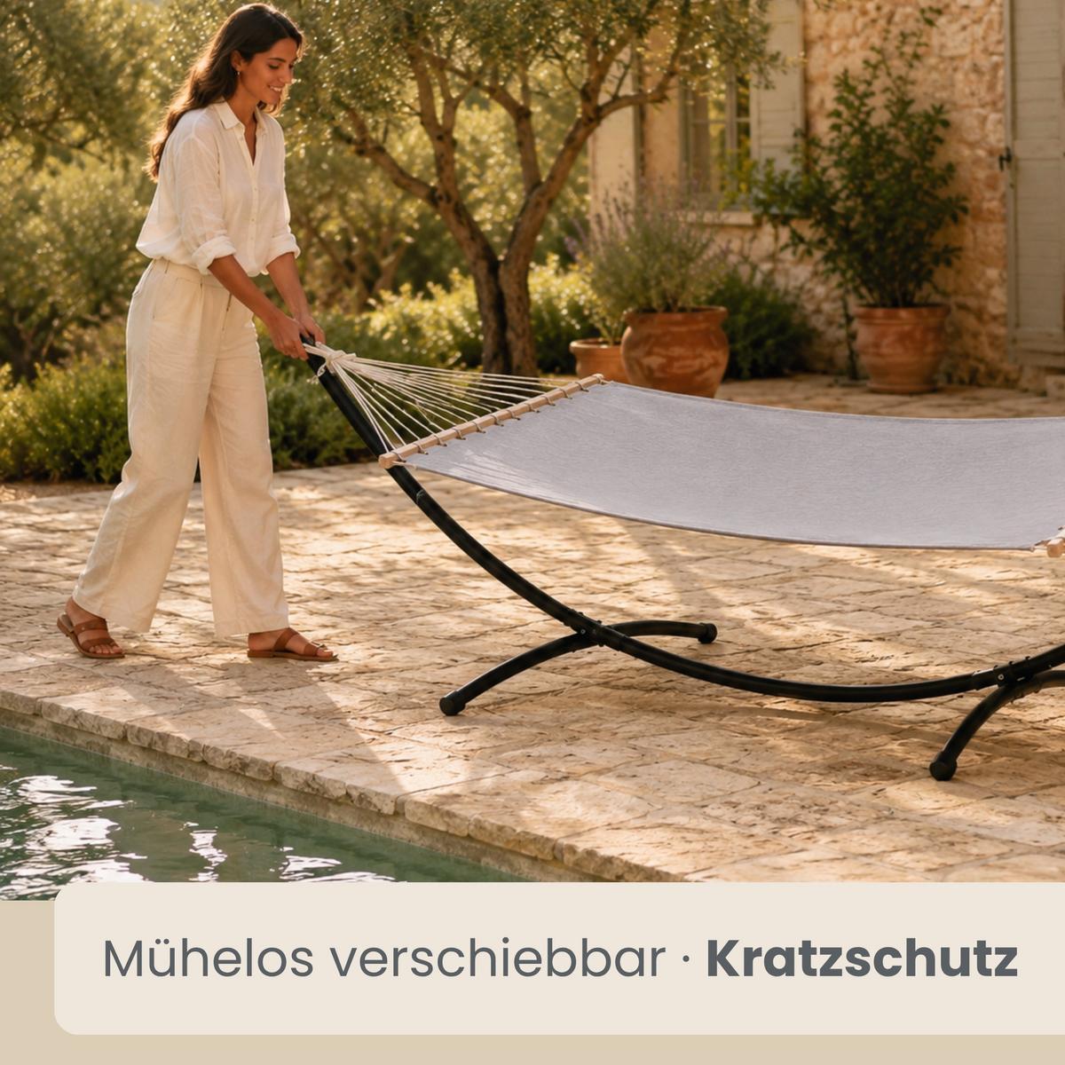 DOPPEL-HÄNGEMATTE mit Gestell bis 120kg, 200/120cm, Grau - Grau, Metall (100/90/300cm) - Amanka