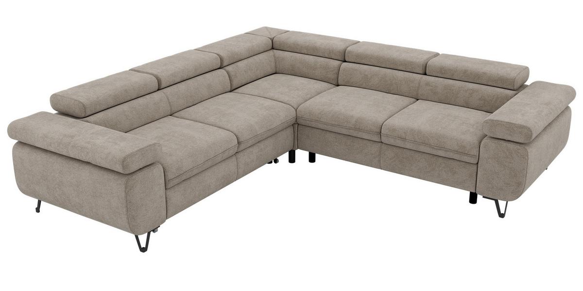 ECKSOFA QUADRO L - Greige Stukture - Rechts Seite - Greige/Schwarz, Textil/Metall (269/269cm) - MKS