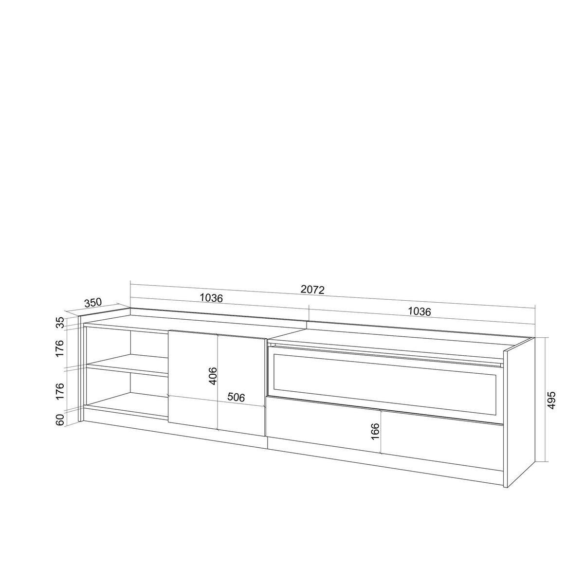 LOWBOARD, Dunkler Eiche und Schwarz, Elektrokamin, 207/37/50cm - Hellbraun, Holzwerkstoff (207/50/37cm) - Skraut Home