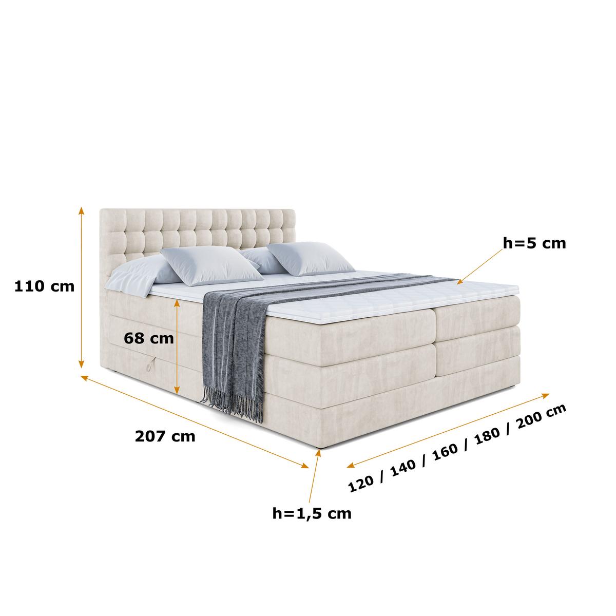 BOXSPRINGBETT VIONE KING - 140 x 200 - H3/H4 - Ecru - Ecru, Holzwerkstoff (140/200cm) - ALTDECOR