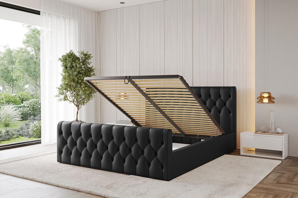 POLSTERBETT mit Bettkasten, Fußteil und Lattenrost, Boxbett mit Matratze H3/H4 - RENO-Z 180x200 Schwarz Kunstleder - Schwarz Hochglanz, Holzwerkstoff/Textil (180/200cm) - ALTDECOR