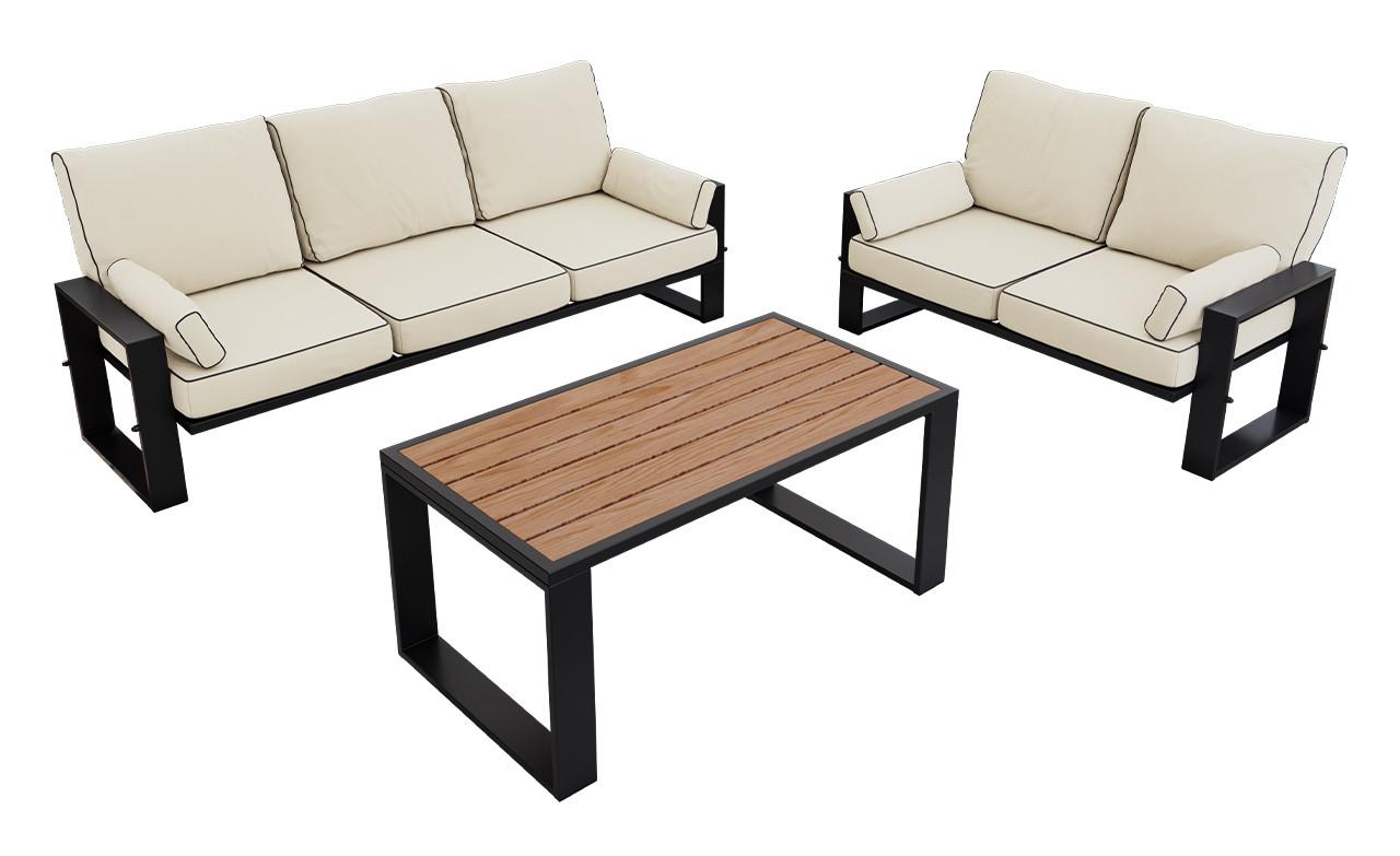 GARTENMÖBEL-SET ELBA: 1x Tisch, 2x Sofa - Beige - Beige, Textil - MKS