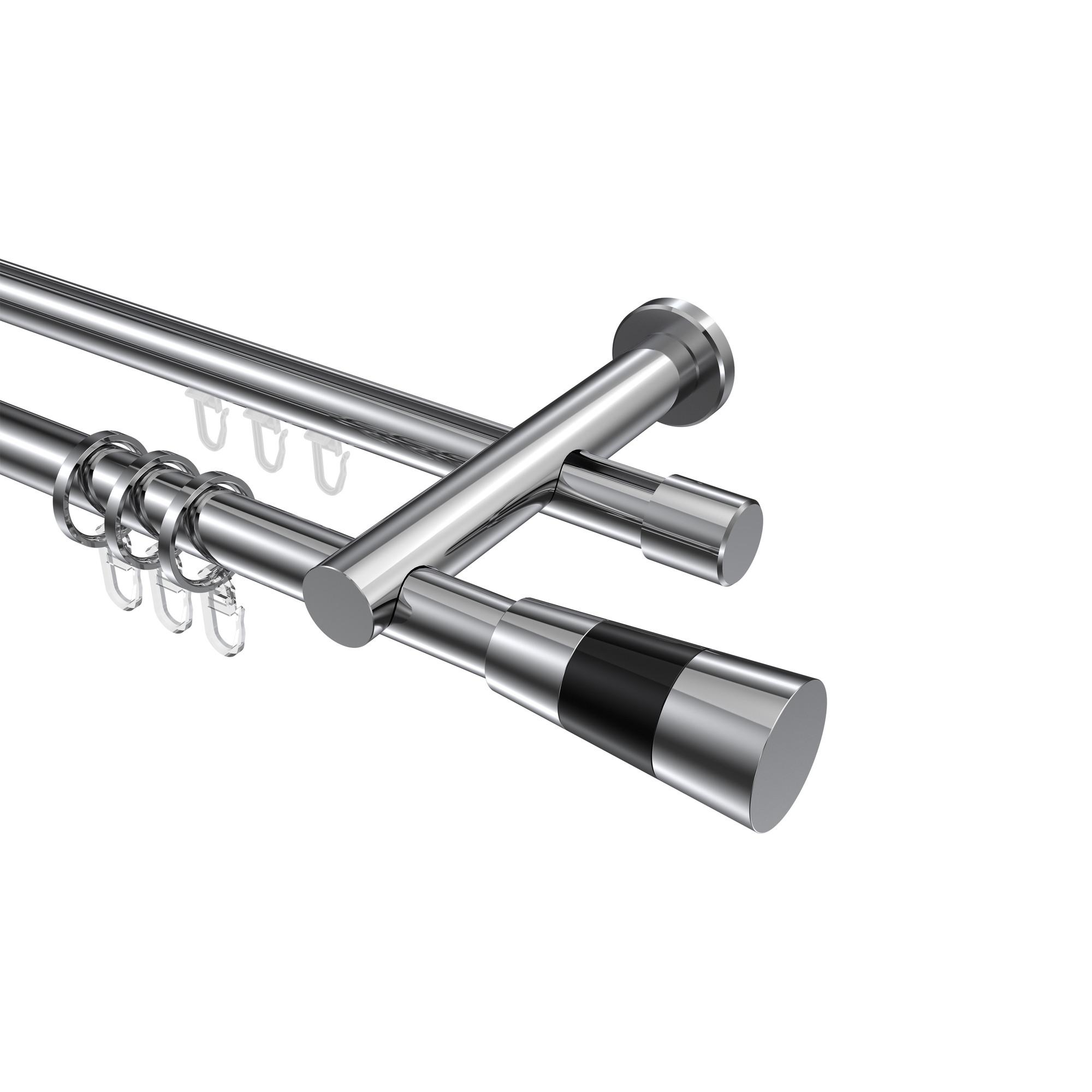 GARDINENSTANGE RUNDROHR-INNENLAUF Platon Tanara 120 cm, 2-läufig, 20 mm Ø Chrom - Chromfarben/Schwarz, Metall (120cm) - INTERDECO