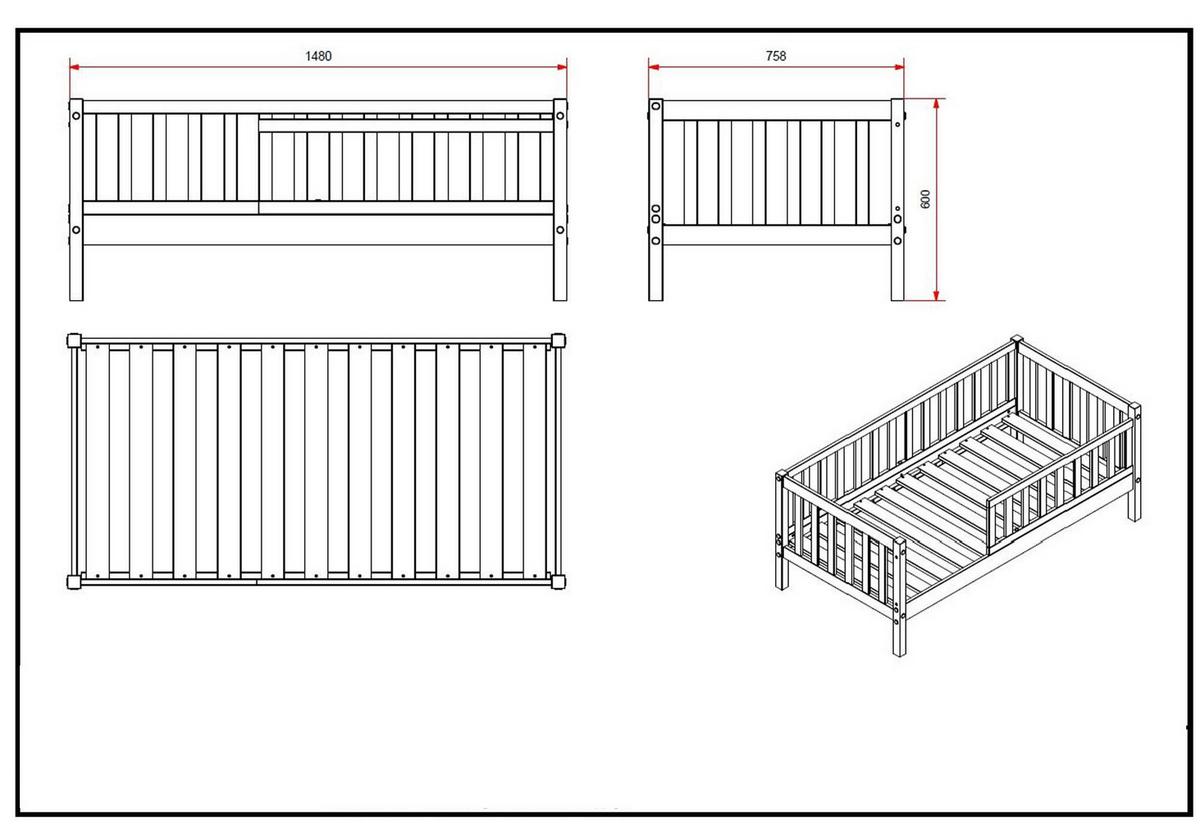 JUNIORBETT Karie 148x60x76 aus Massivholz in Weiß - Weiß, Holz (70/140cm) - 58aufmkessel
