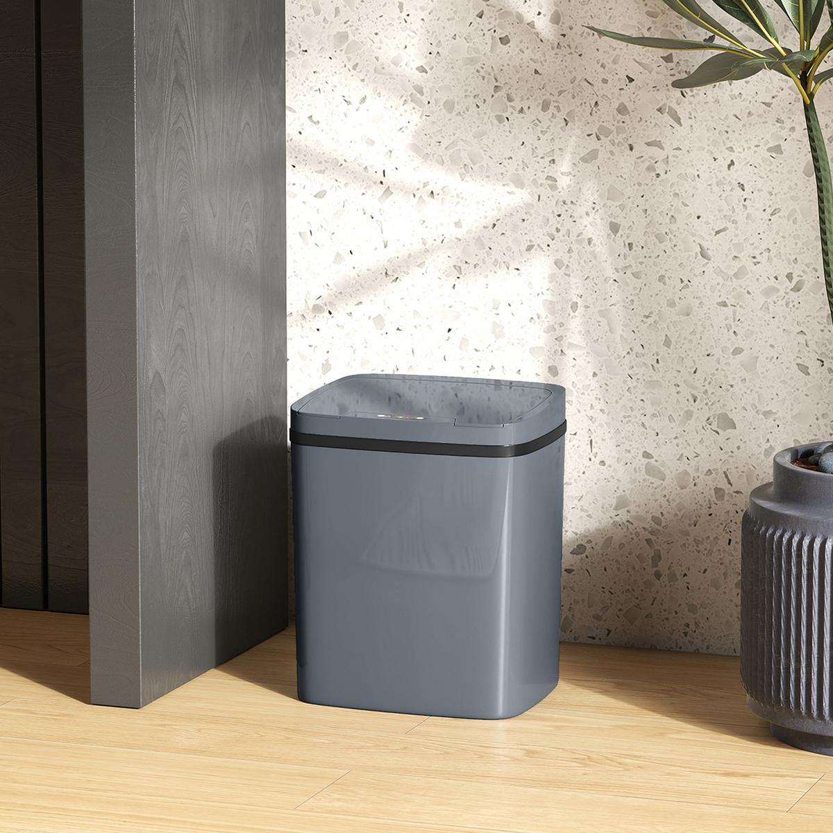 SENSOR-MÜLLEIMER Kunststoff Grau - Grau, Kunststoff (21.4/33.5/27.6cm) - HOMCOM