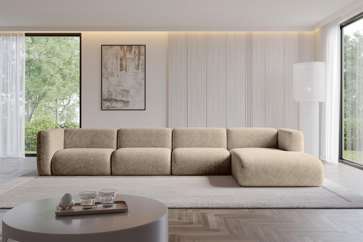ECKSOFA Ottomane Rechts MIRA-L3 409x179x70 Braun Velours - Schwarz/Braun, Holzwerkstoff/Kunststoff (409/179cm) - ALTDECOR