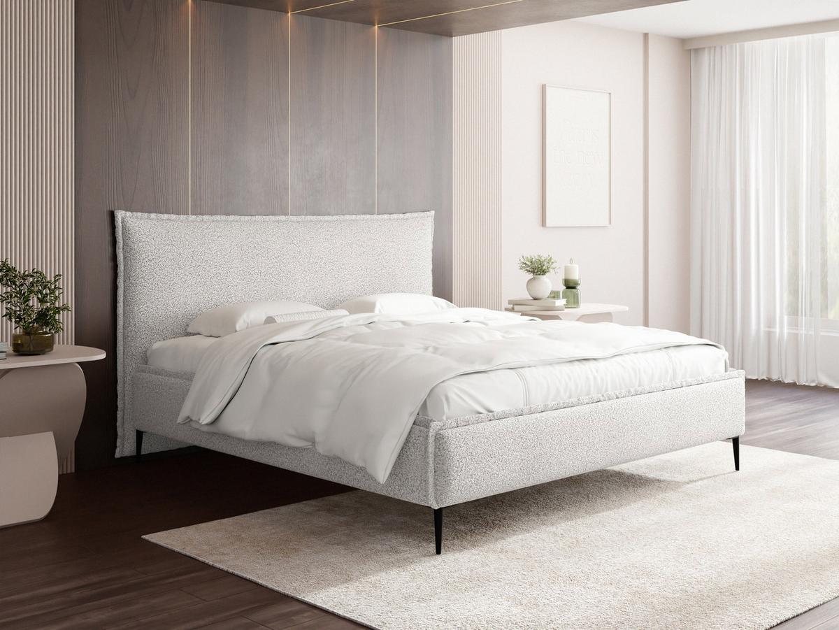 POLSTERBETT Pillow Rise mit Bettkasten, Lattenrost & hohen Metallfüßen in Weiß Bouclé 200x200 cm - Birkefarben/Schwarz, Holz/Textil (200/200cm) - WFL GROUP