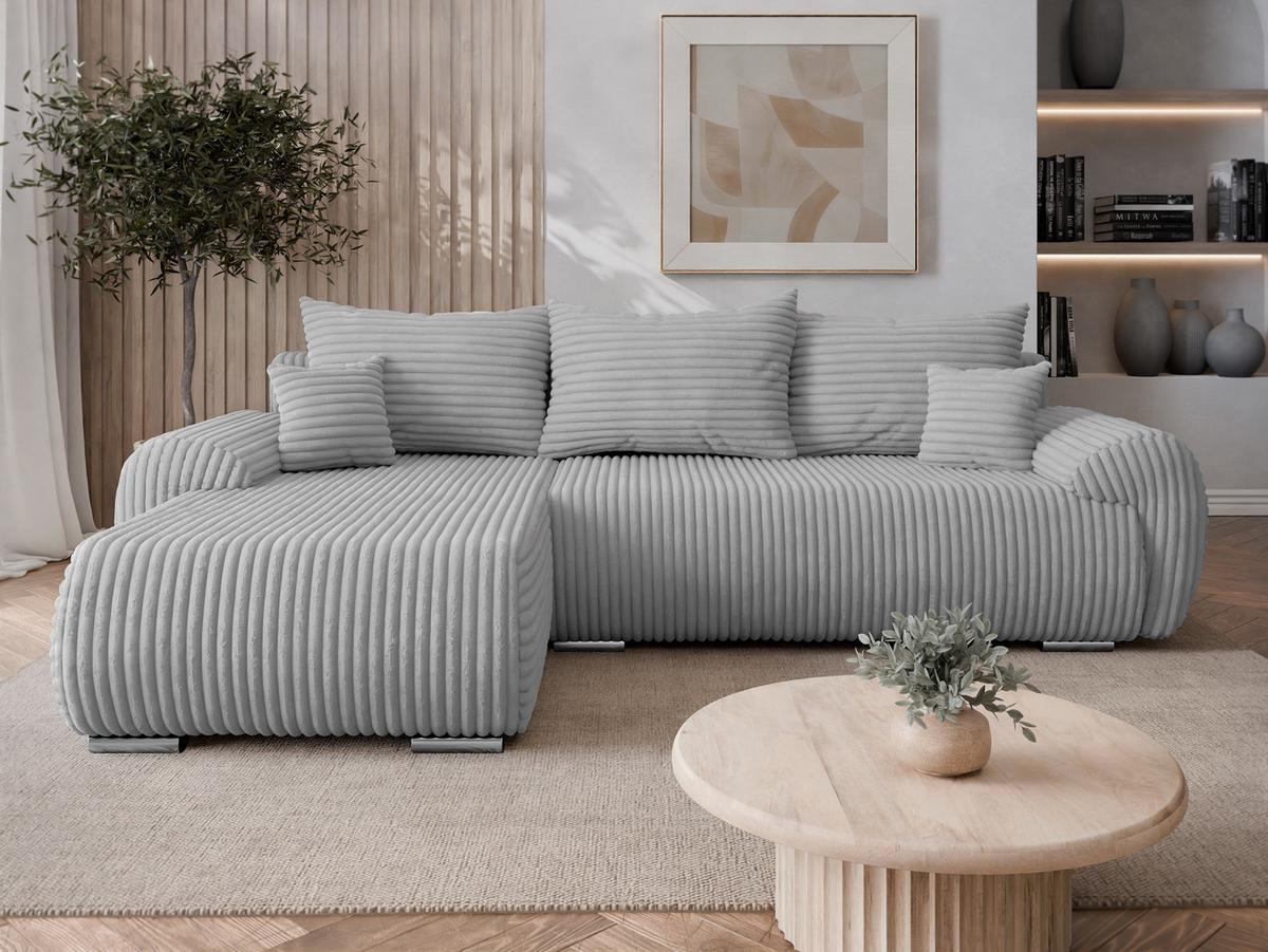 ECKSOFA Ubo L Cord, Seite: Links - Silberfarben/Hellgrau, Holz/Kunststoff (282/187cm) - MIRJAN24