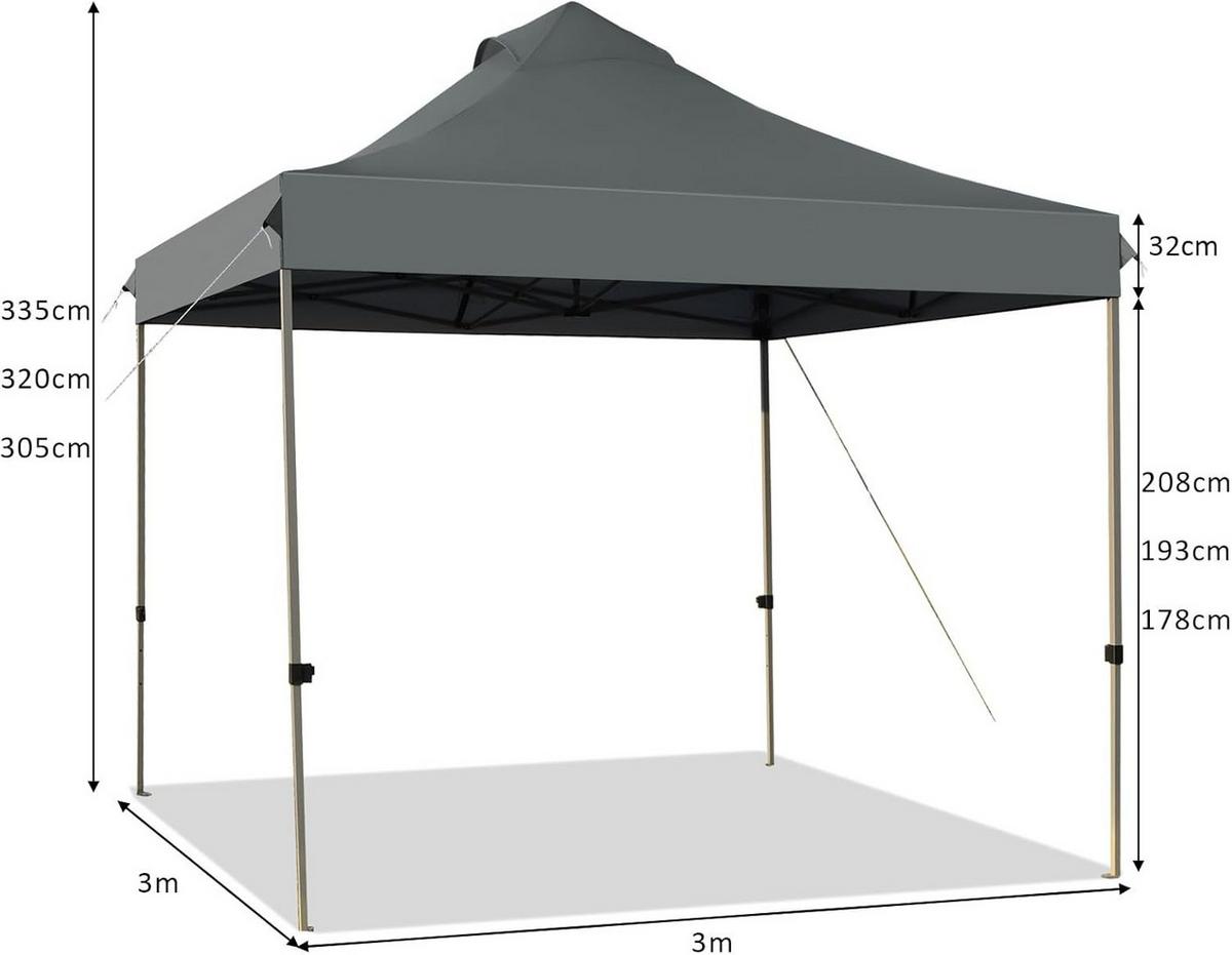 POP-UP-UBERDACHUNGSZELT Grau - Grau, Textil (300/335/300cm) - COSTWAY