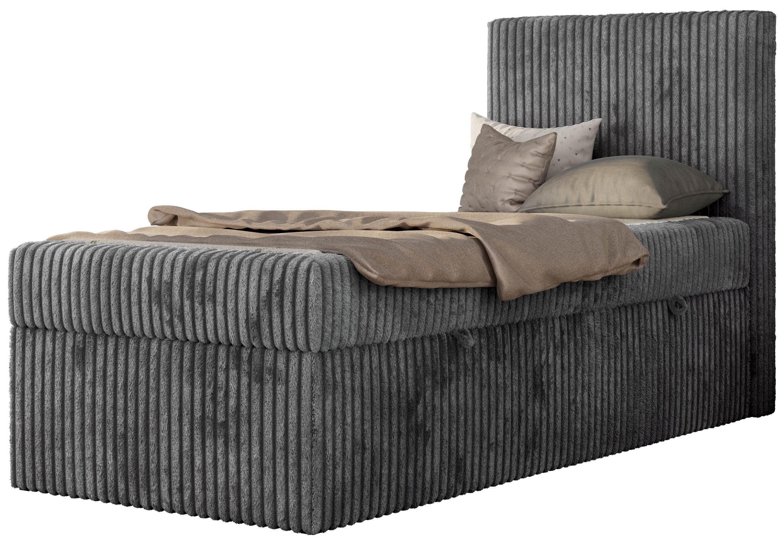 JUGENDBETT TILIO 90/200 - Grau - H4 - Rechts Seite - Grau, Textil (200/90cm) - MKS
