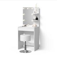 SCHMINKTISCH Nola Weiß mit LED Beleuchtung und Hocker - Weiß, Holzwerkstoff (60/140/40cm) - Livinity®
