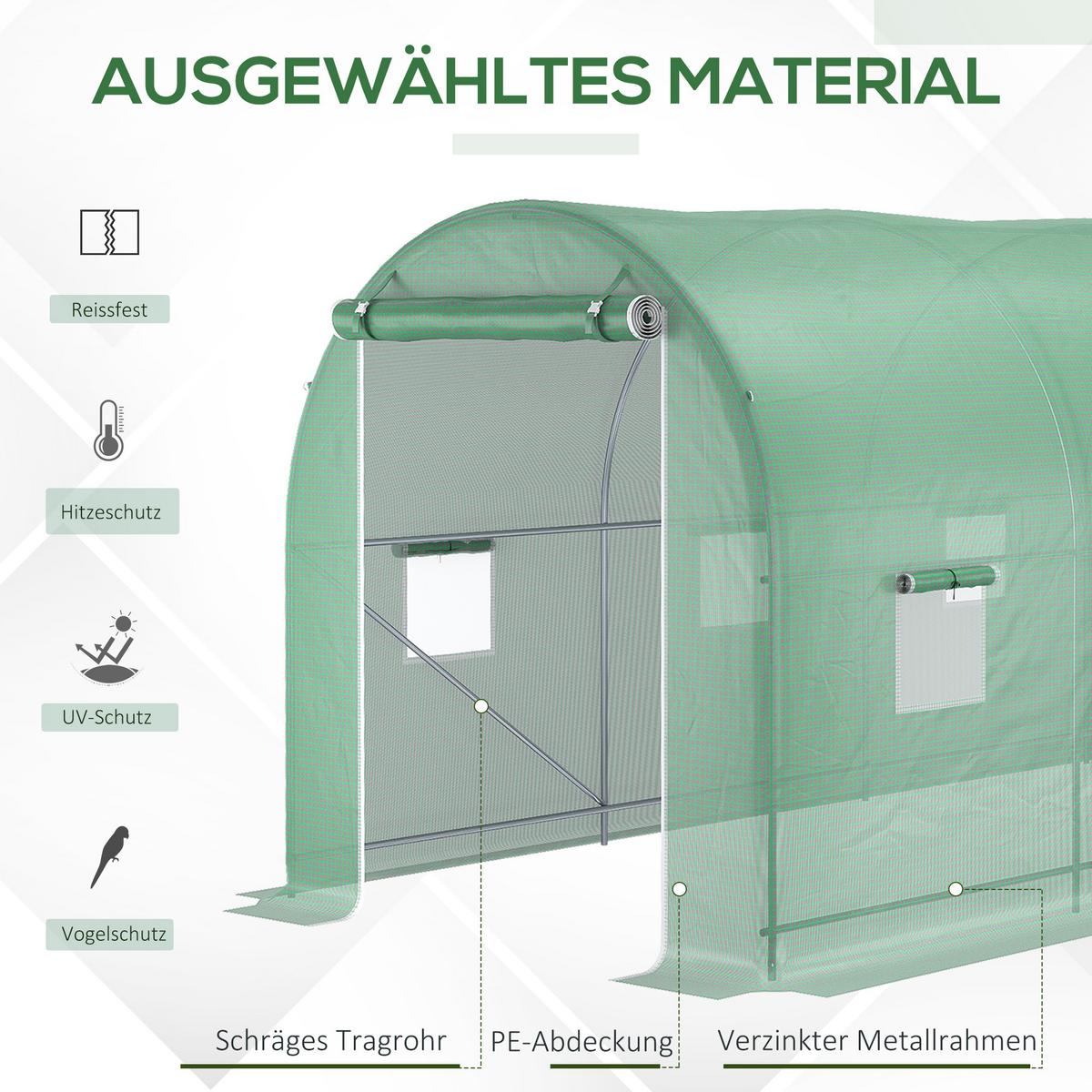 FOLIENGEWÄCHSHAUS, Grün, PE, Stahl - Grün, Kunststoff (200/205/500cm) - Outsunny