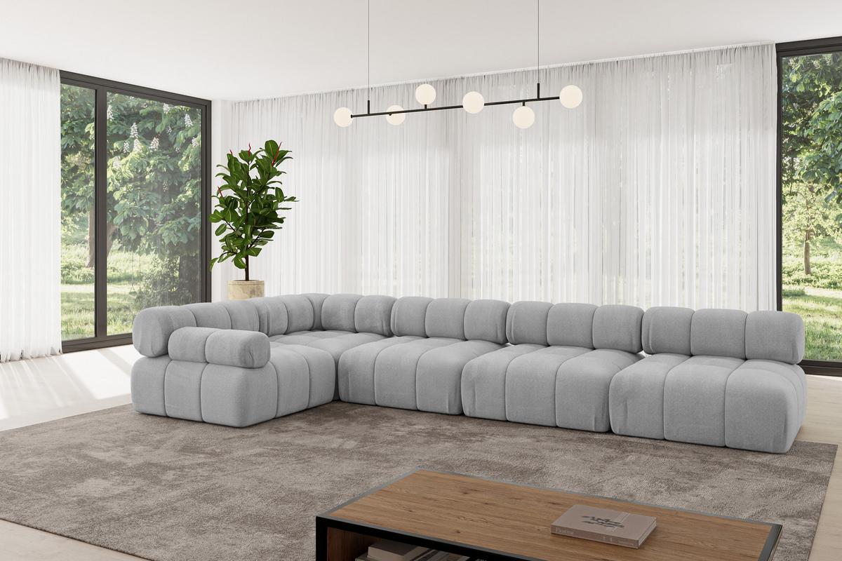 ECKSOFA modulares Sofa Mende-L3 - 380x190x70 cm Hellgrau Velours - Hellgrau, Holzwerkstoff/Textil (380/190cm) - ALTDECOR