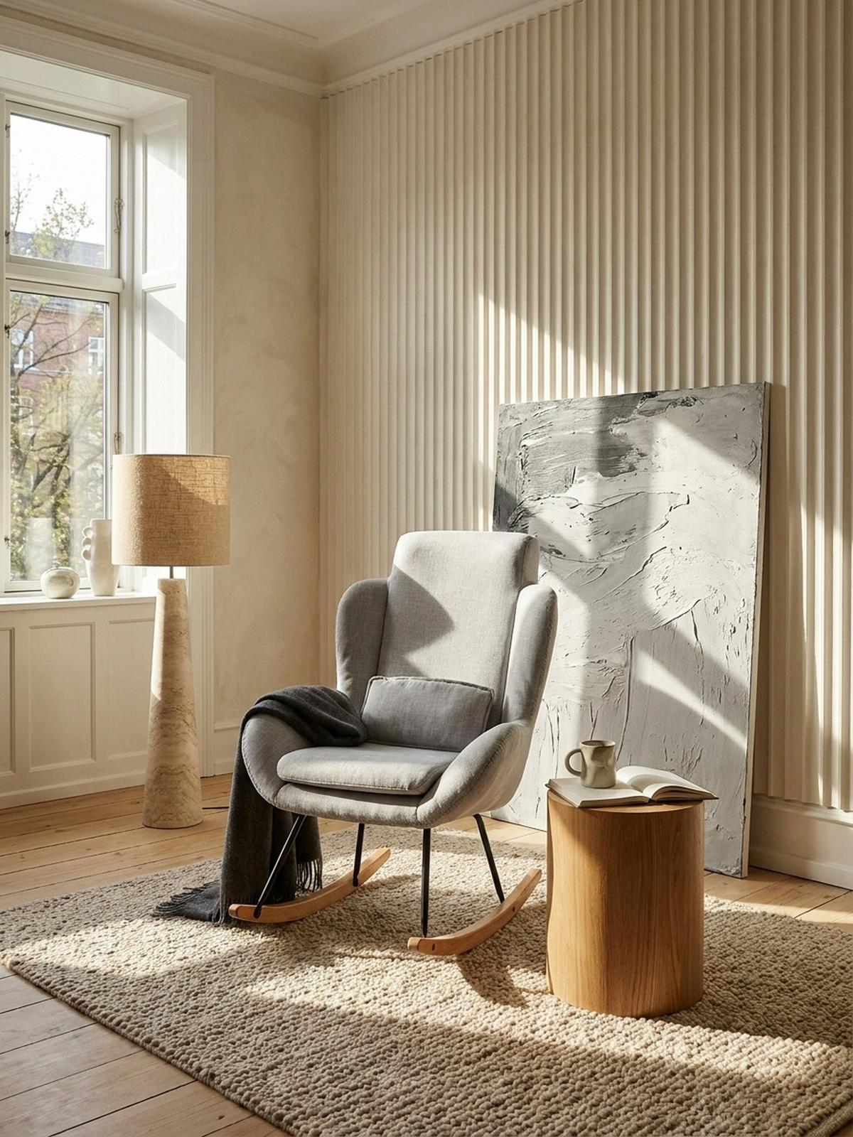 SCHAUKELSTUHL Gummibaumholz Hohe Lehne Abnehmbare Polsterung LAVANT, Anthrazit 75x88x110 cm - Anthrazit/Schwarz, Holz/Textil (75/110/88cm) - KADIMA DESIGN
