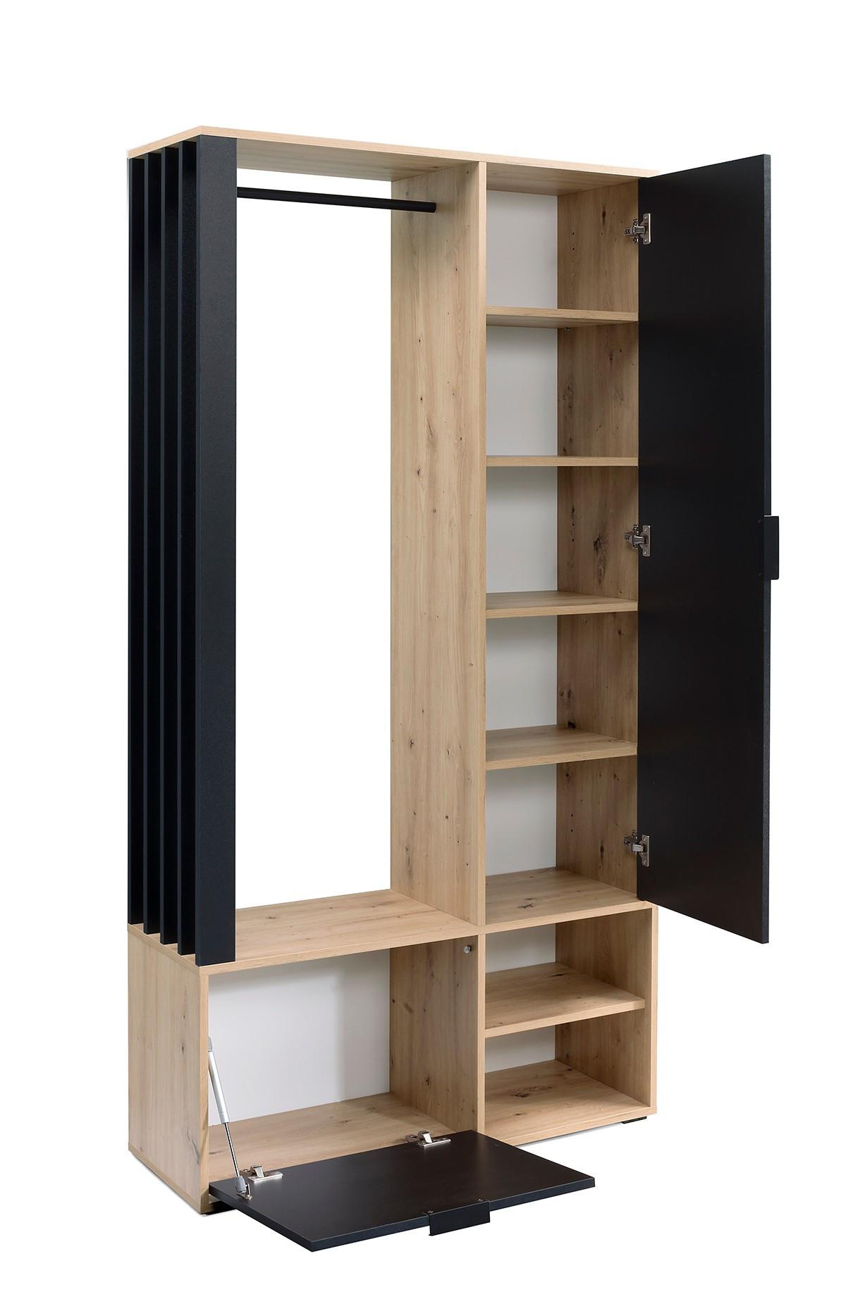GARDEROBENSCHRANK GRATA 100/189/33 Modern Garderobenschrank Eiche Artisan - Schwarz/Eiche Artisan, Holzwerkstoff (100/189.4/33cm) - MASSENO