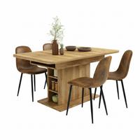 TISCHGRUPPE 5-teilig Kompakter Esstisch 110–130 cm mit Regal-Stauraum & 4 Stühle - Schwarz/Eiche San Remo, Holzwerkstoff/Textil (130/75/70cm) - Urban Meuble