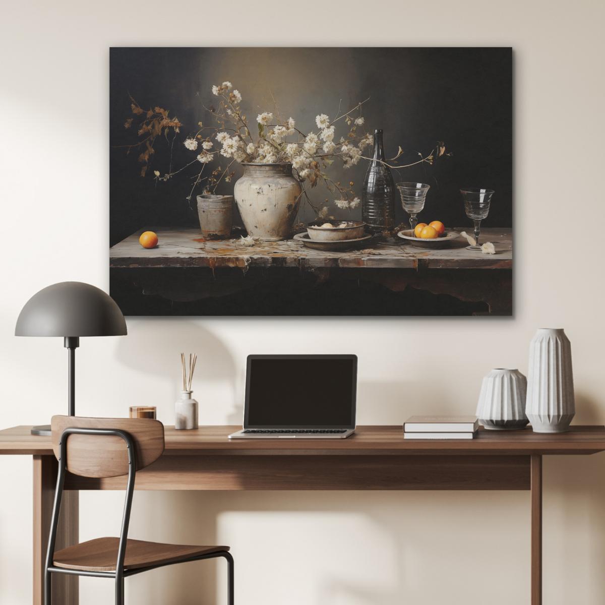 AKUSTIKBILD Stilleben - Blumen - Blumenstrauß - Vase - Wein Akustikpaneele 90x60 cm - Schwarz, Kunststoff (90/60/0.9cm) - MuchoWow