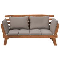 GARTENSOFA Eukalyptusholz hellbraun verstellbare Armlehnen 210 cm Portici - Hellbraun, Holz (210/82/66cm) - Beliani