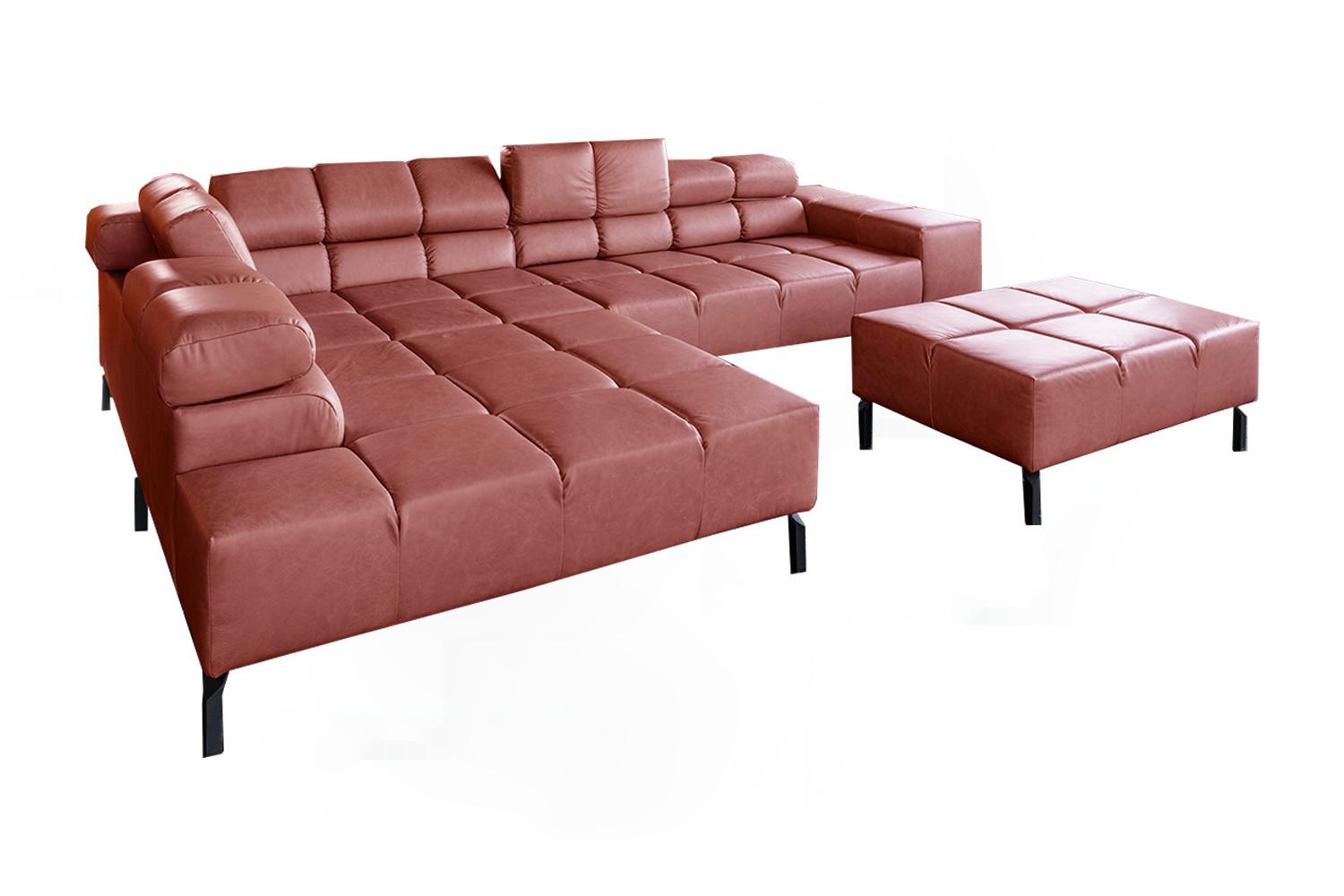 ECKSOFA NELSON Rot Leder - Rot/Schwarz, Leder/Metall (321/216cm) - KAWOLA
