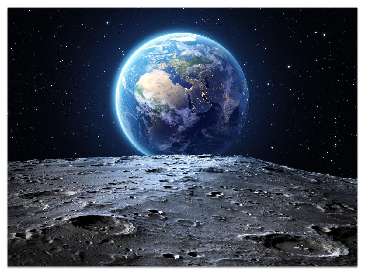 FOTOTAPETE für Schlafzimmer Mondblick Erde Kosmos Planet 500x350 - Blau/Schwarz, Papier (500/350cm) - Muralo