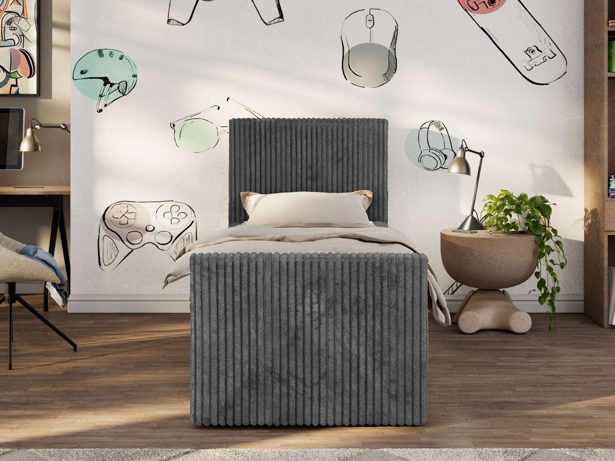JUGENDBETT TILIO DUO 90/200 - Grau Cord - H4 - Rechts Seite - Grau, Textil (200/90cm) - MKS