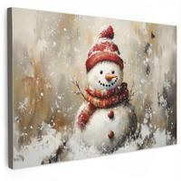 LEINWANDBILD Schneemann - Winter - Schnee - Beige Deko Schlafzimmer 30x20 cm - Weiß, Textil (30/20cm) - MuchoWow