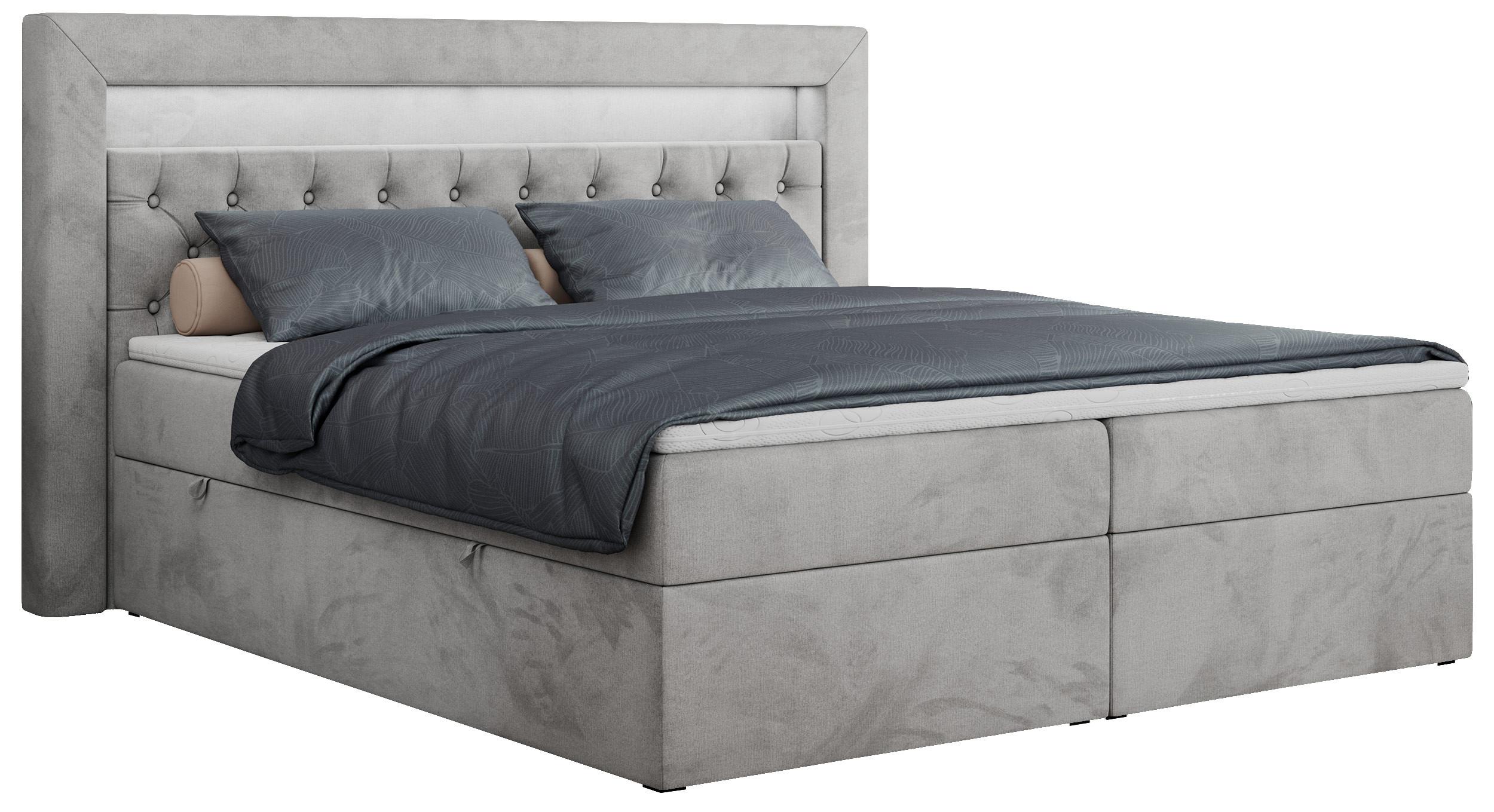 BOXBETT GOLD-6 LED 200/200 Hellgrau Velvet - H4 - Hellgrau, Holz/Textil (200/200cm) - MKS