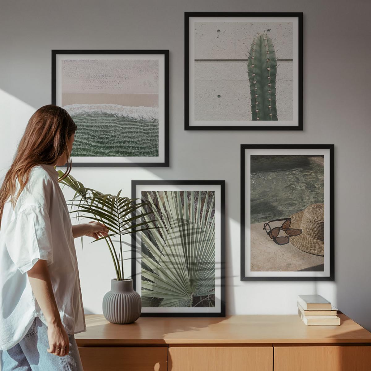 BILDER SET 4er Set - 50x50 cm & 40x60 cm Schwarzer Rahmen - Zubehör für tropische Pflanzen - Schwarz, Kunststoff (50/50cm) - TULUP