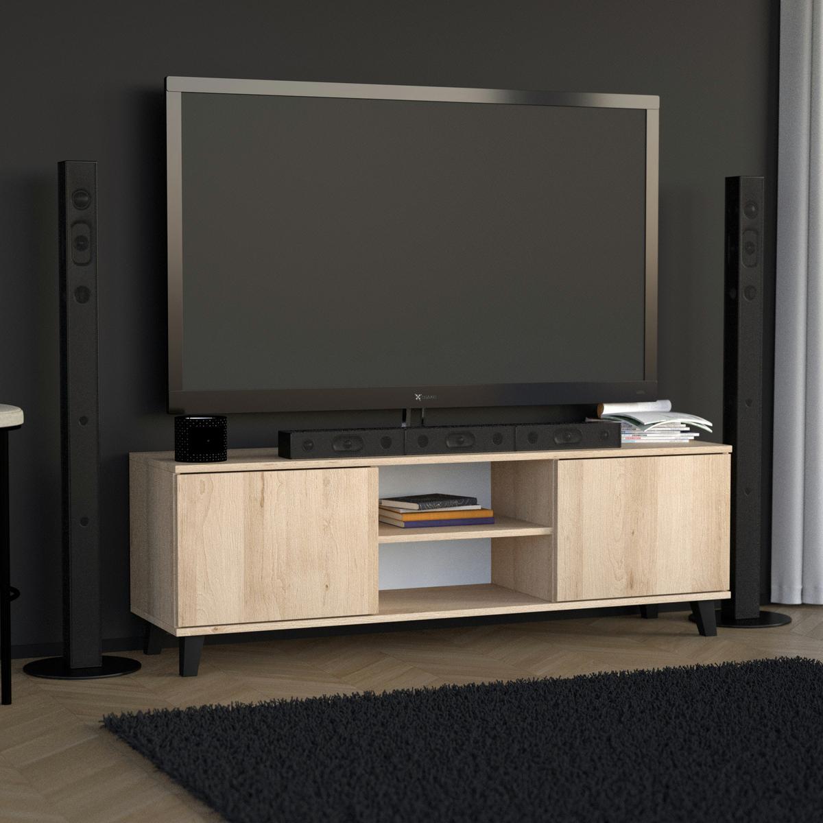 LOWBOARD Home mit 2 Türen und Lamellen, ohne Griffe, eiche Artisan - Schwarz/Eiche Artisan, Holzwerkstoff (150/50/40cm) - Beautysofa