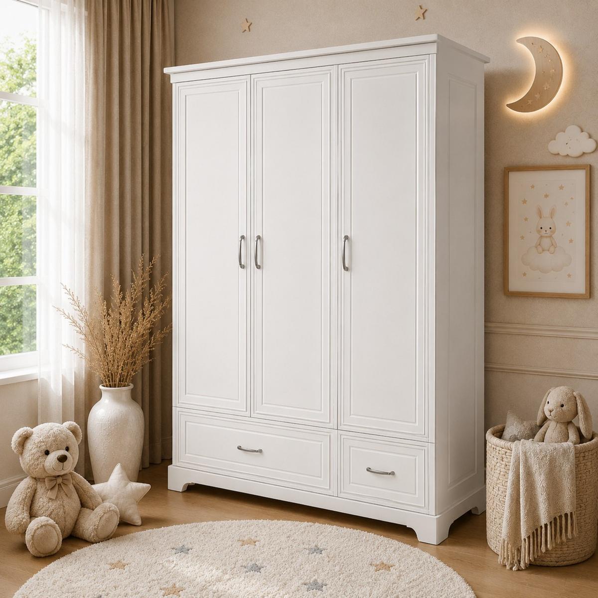 KLEIDERSCHRANK TWINKLE für das Kinderzimmer Weiß matt - Weiß, Holzwerkstoff (145/180/53cm) - Lookway