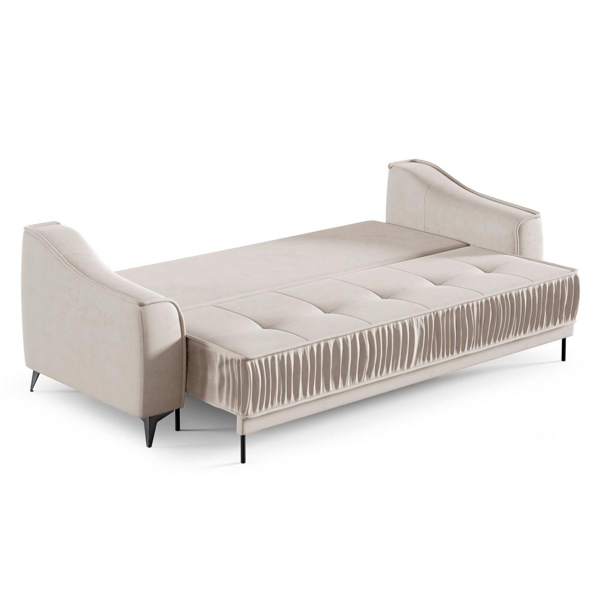 3-SITZER SCHLAFSOFA Louisos Samt Hellbeige - Ecru/Schwarz, Textil/Metall (249/100/100cm) - Selsey