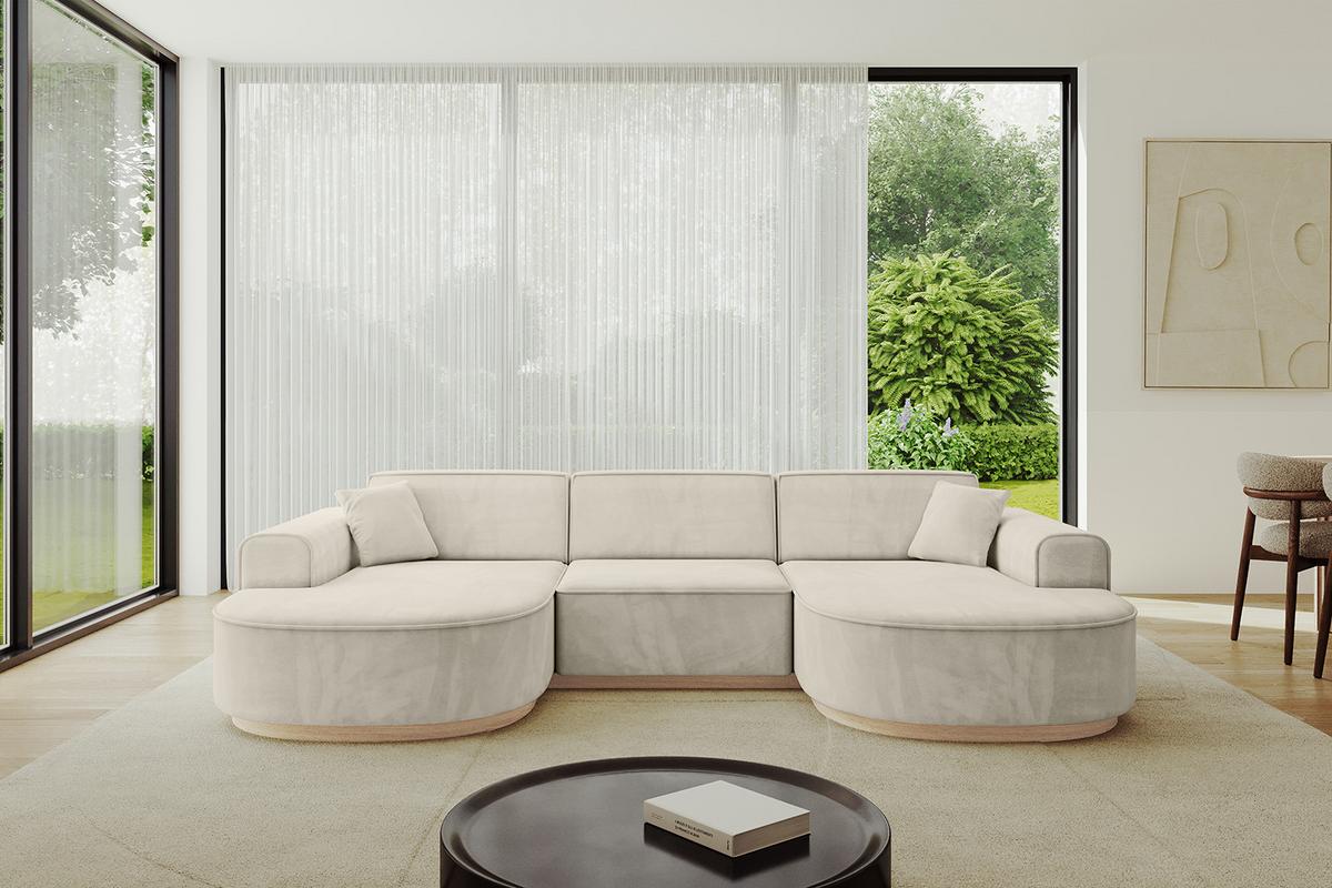 WOHNLANDSCHAFT MARI-U1-v1 - 303x171x83 cm Ecru Velours - Ecru, Holzwerkstoff/Textil (303/83/171cm) - ALTDECOR