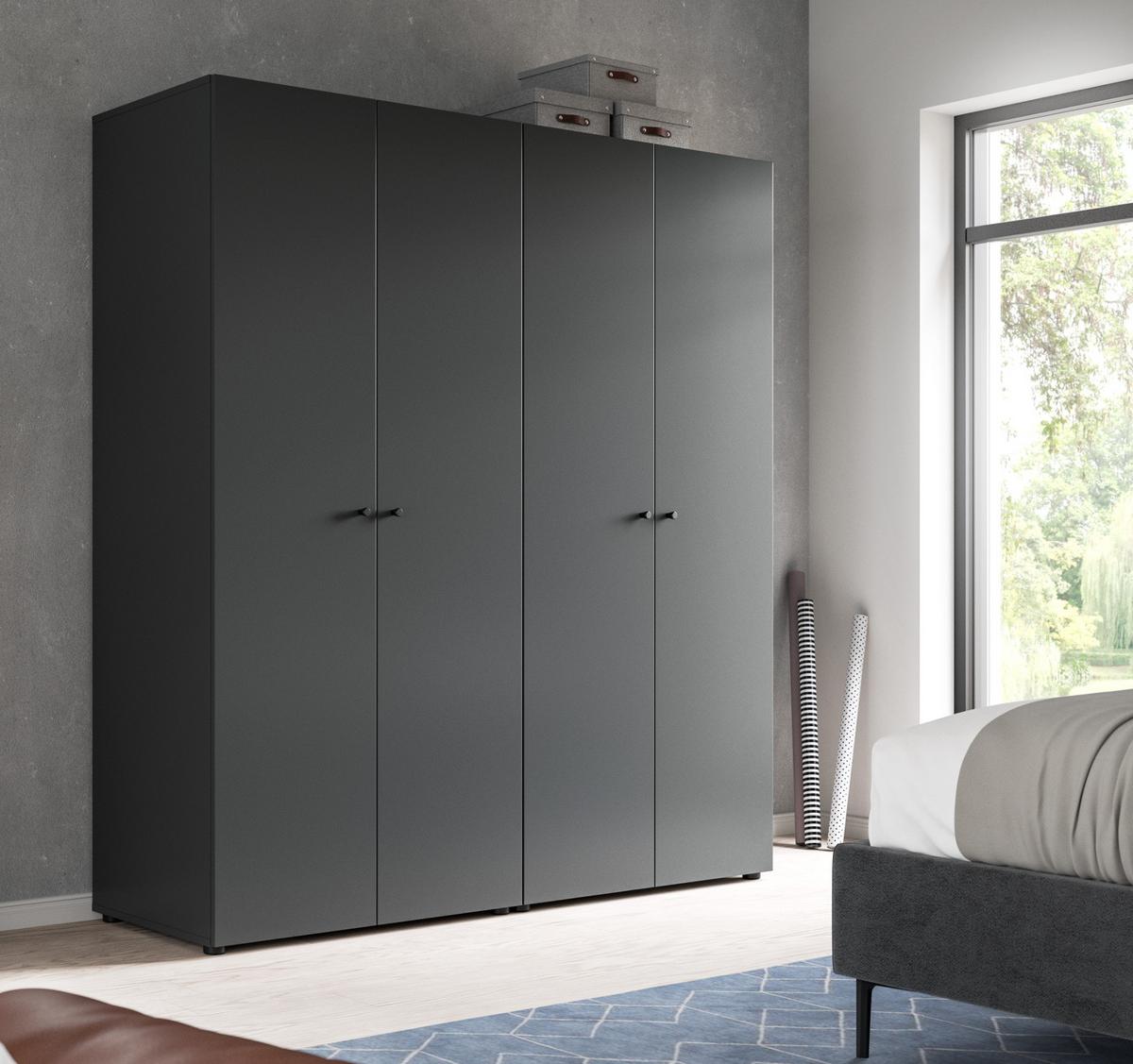 KLEIDERSCHRANK grau 4-türig 160 cm, Drehtürenschrank mit Kleiderstangen - Schwarz/Grau, Holzwerkstoff/Kunststoff (160/176/51cm) - Inn.Furn