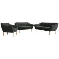 SITZGARNITUR PIRS 3+2+1 - Dunkelgrau Strukture - Holzbeine - Dunkelgrau/Buchefarben, Holzwerkstoff/Textil (180/75/74cm) - MKS