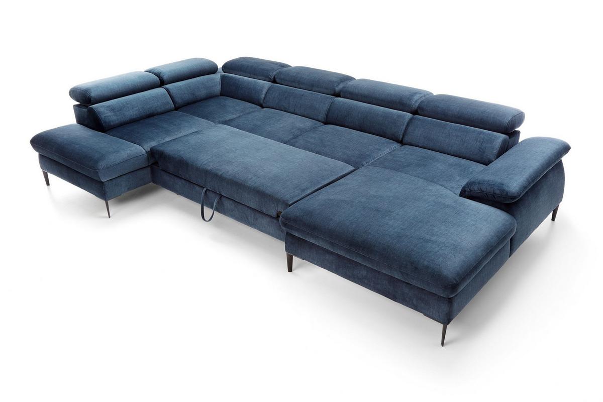 WOHNLANDSCHAFT MESTO Blau Velours-Stoff mit Schlaffunktion - Blau, Holz (353/94/182cm) - MASSENO