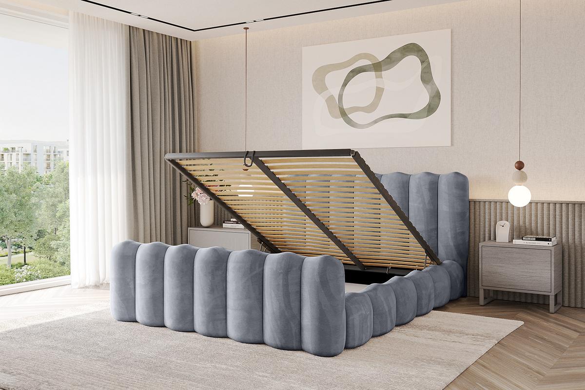 POLSTERBETT mit Bettkasten, Fußteil und Lattenrost, Bett mit Matratze H3/H4 - SORA-Z 180x200 Grau - Grau, Holzwerkstoff/Textil (180/200cm) - ALTDECOR