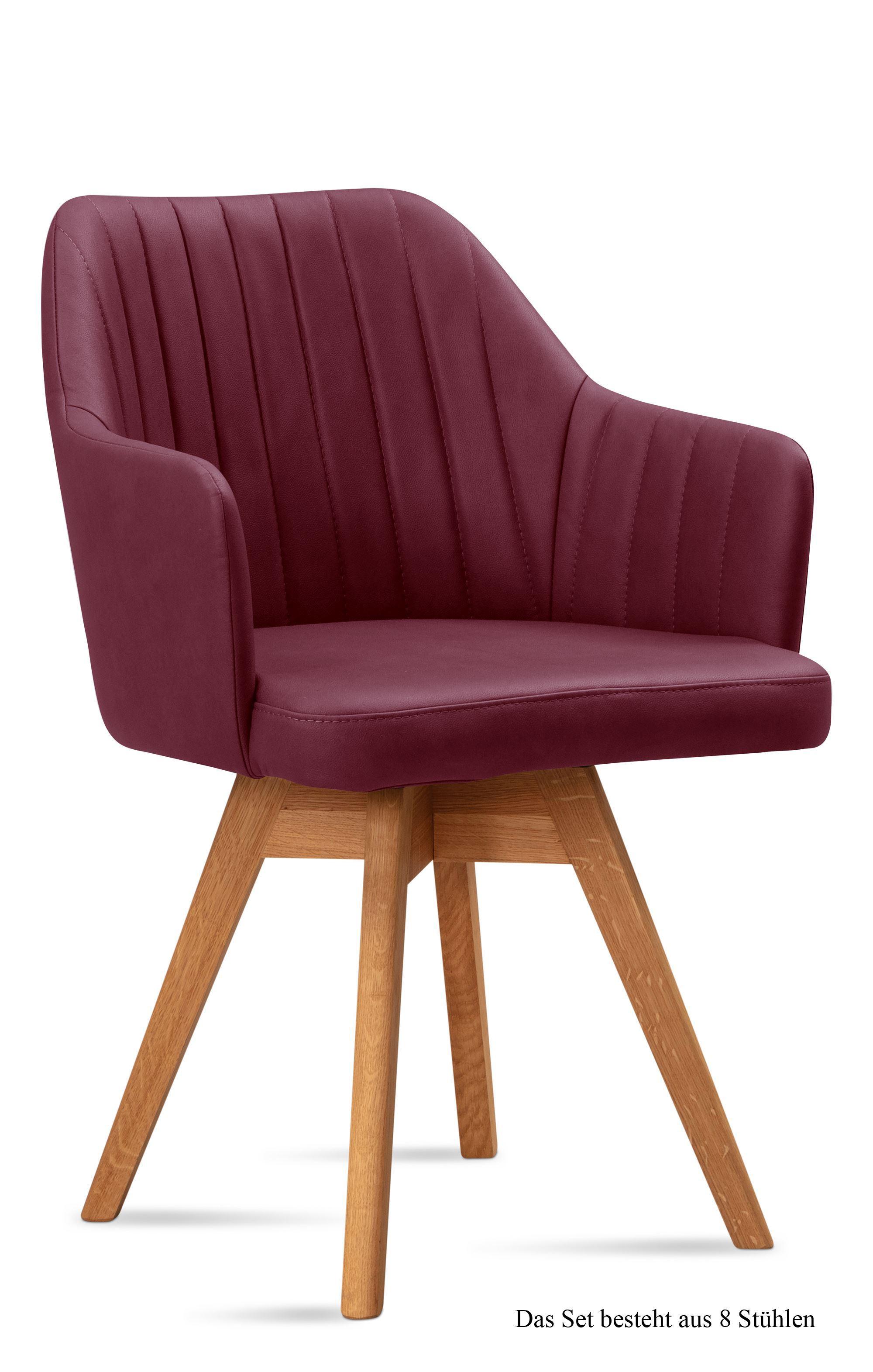 ARMLEHNSTUHL drehbar (8er-Set) Dotty 58x81x60 Eiche geölt/Marsala - Eichefarben/Brombeere, Kunststoff (60/81/58cm) - 58aufmkessel
