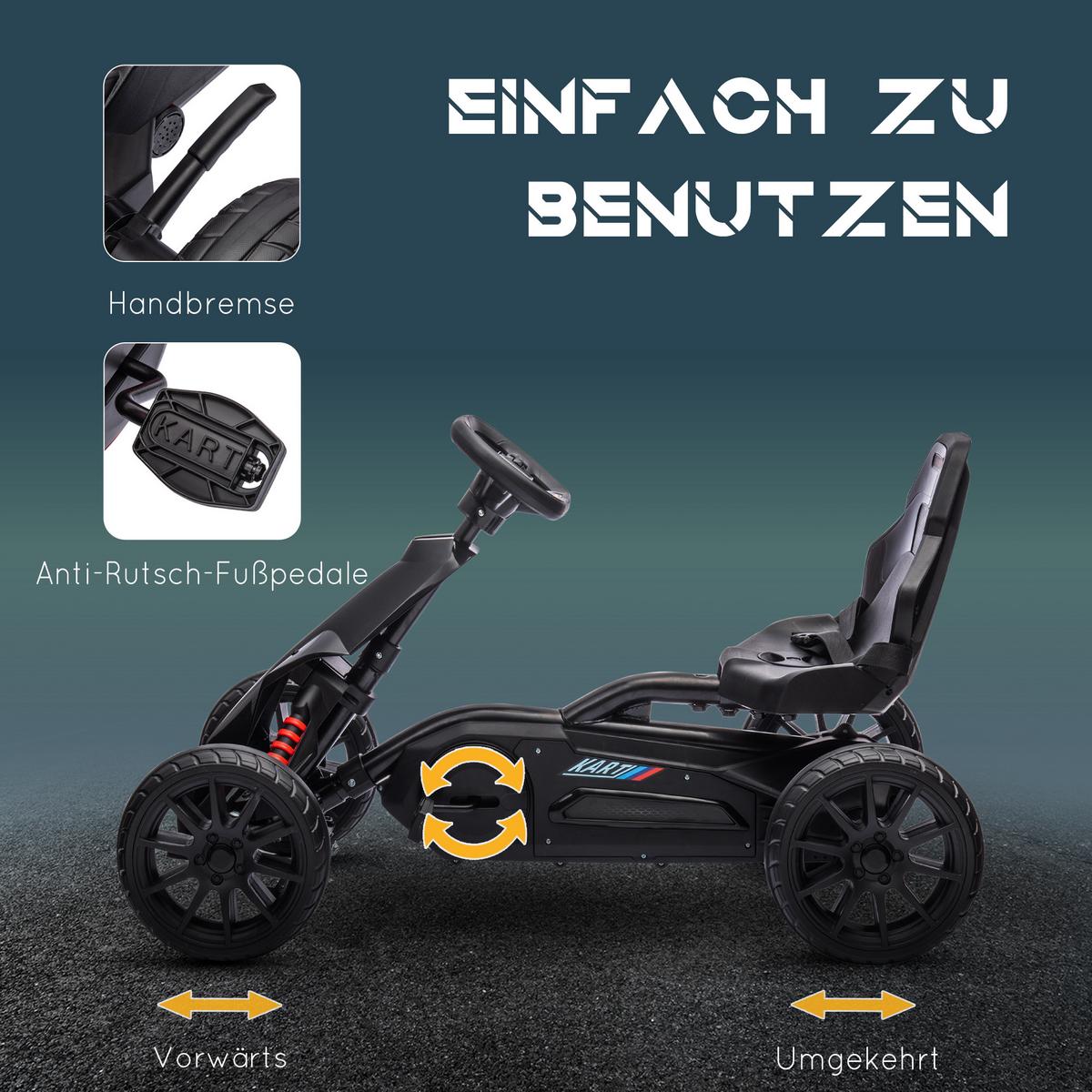 KINDER GO KART TRETAUTO, Schwarz, Kunststoff, Metall - Schwarz, Metall (100/58/58.5cm) - HOMCOM