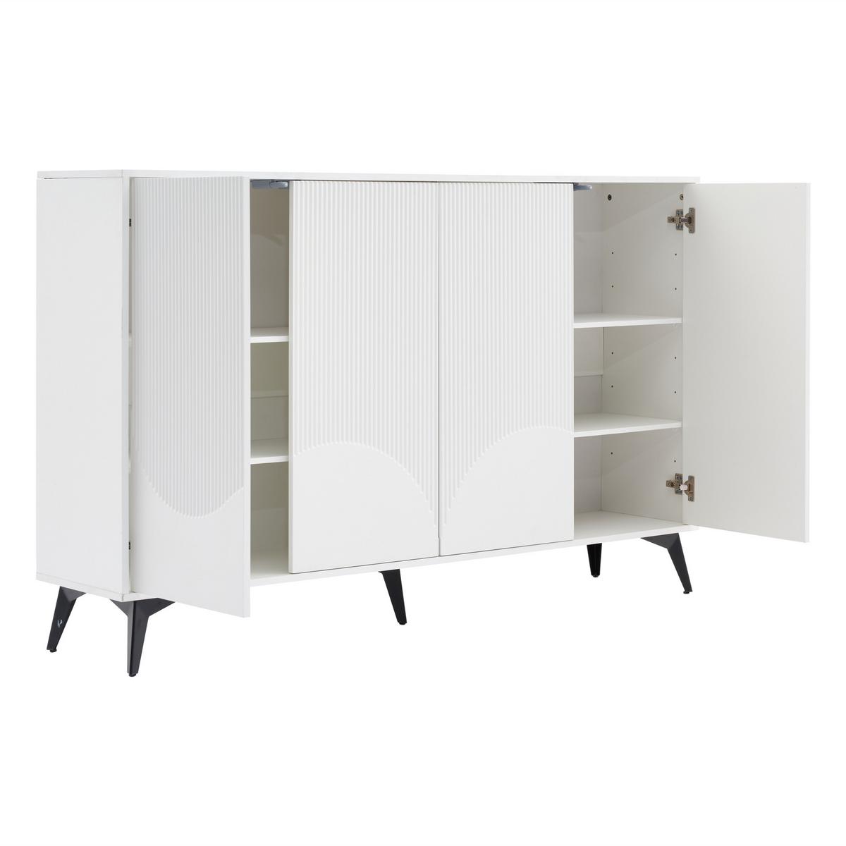 SIDEBOARD weiß & 3d-rillen-design mit 4 türen - Weiß, Holzwerkstoff (160/100/35cm) - Urban Meuble