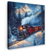 LEINWANDBILD Zug - Weihnachten - Schnee - Weihnachtszug Deko Groß 90x90 cm - Anthrazit, Textil (90/90cm) - MuchoWow