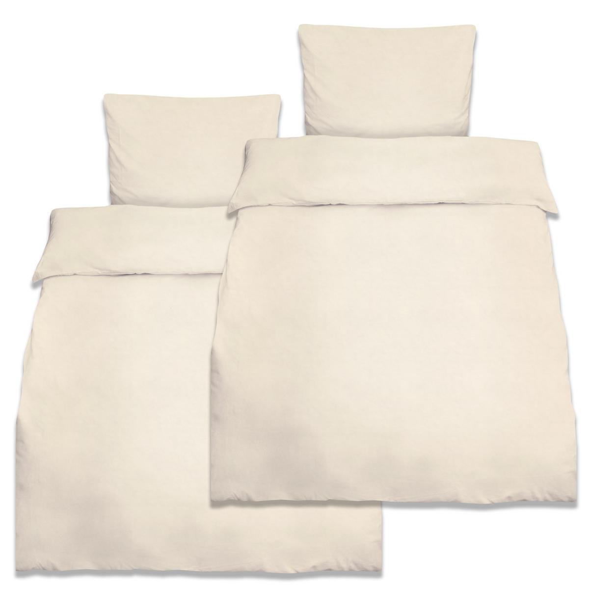 BETTWWÄSCHE Julie 135/200 cm + Kissenbezug 80/80 cm Creme Renforcé 2er Set - Ecru, Textil (135/200cm)