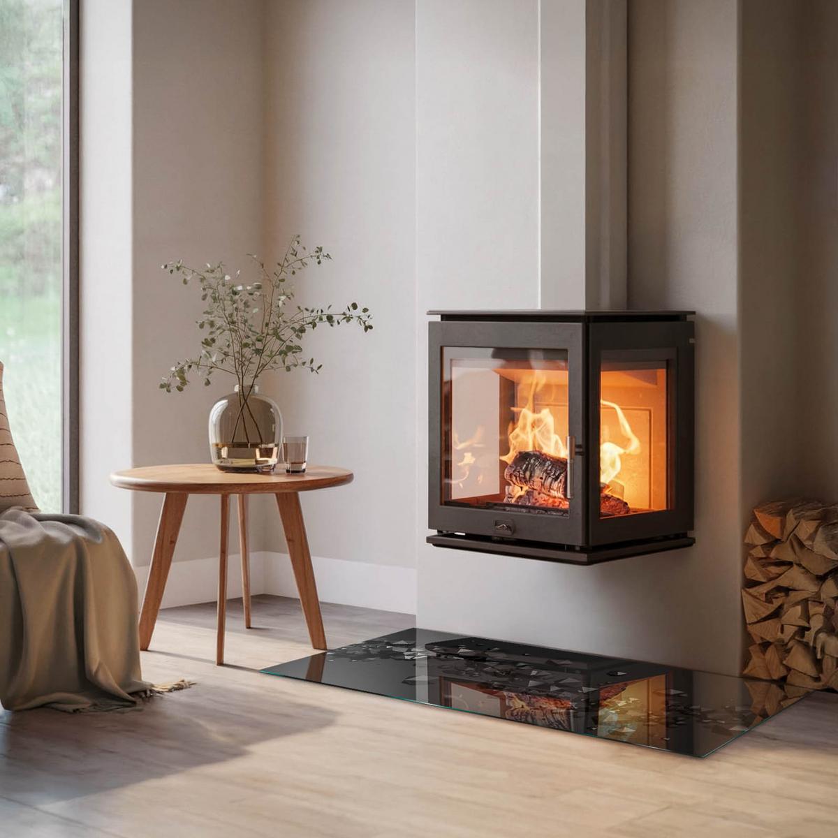 GLASPLATTE für Kamin 120x60 cm - Schwarz, Glas (120/60/0.4cm) - TULUP