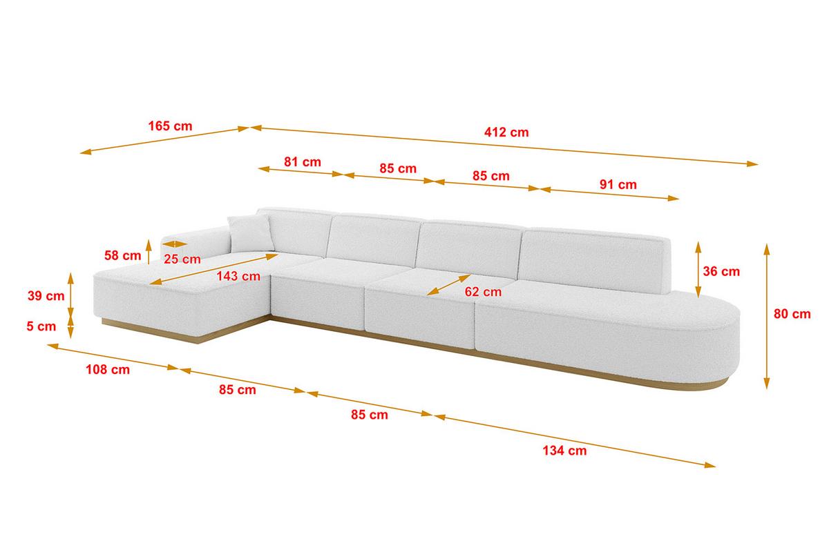 ECKSOFA Ottomane Links IREA-L3-v2 - 412x165x80 cm Weiß - Weiß, Holzwerkstoff/Textil (412/165cm) - ALTDECOR
