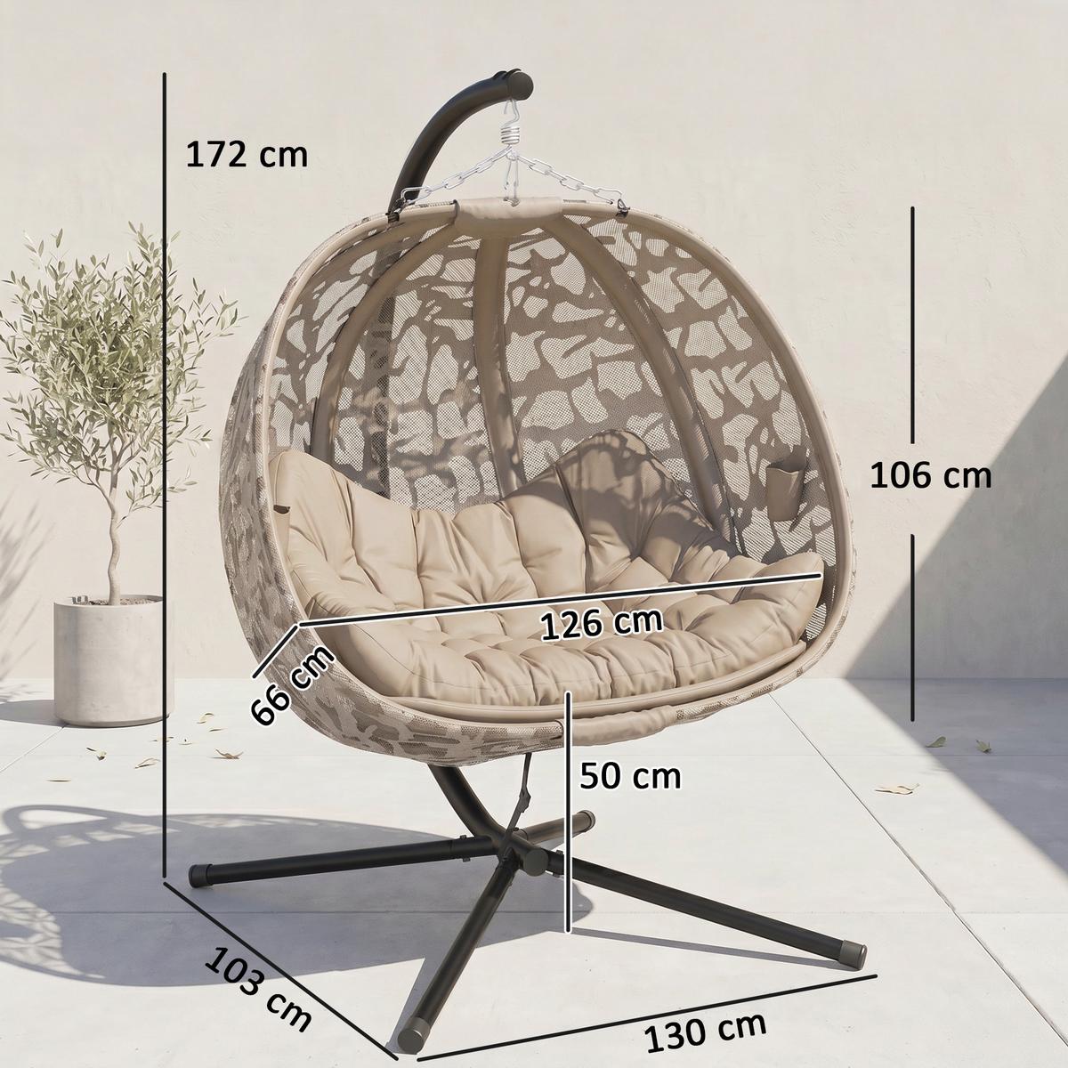 HÄNGESESSEL, Stahl, Polyester, Sand - Sandfarben, Metall (103/172/130cm) - Outsunny