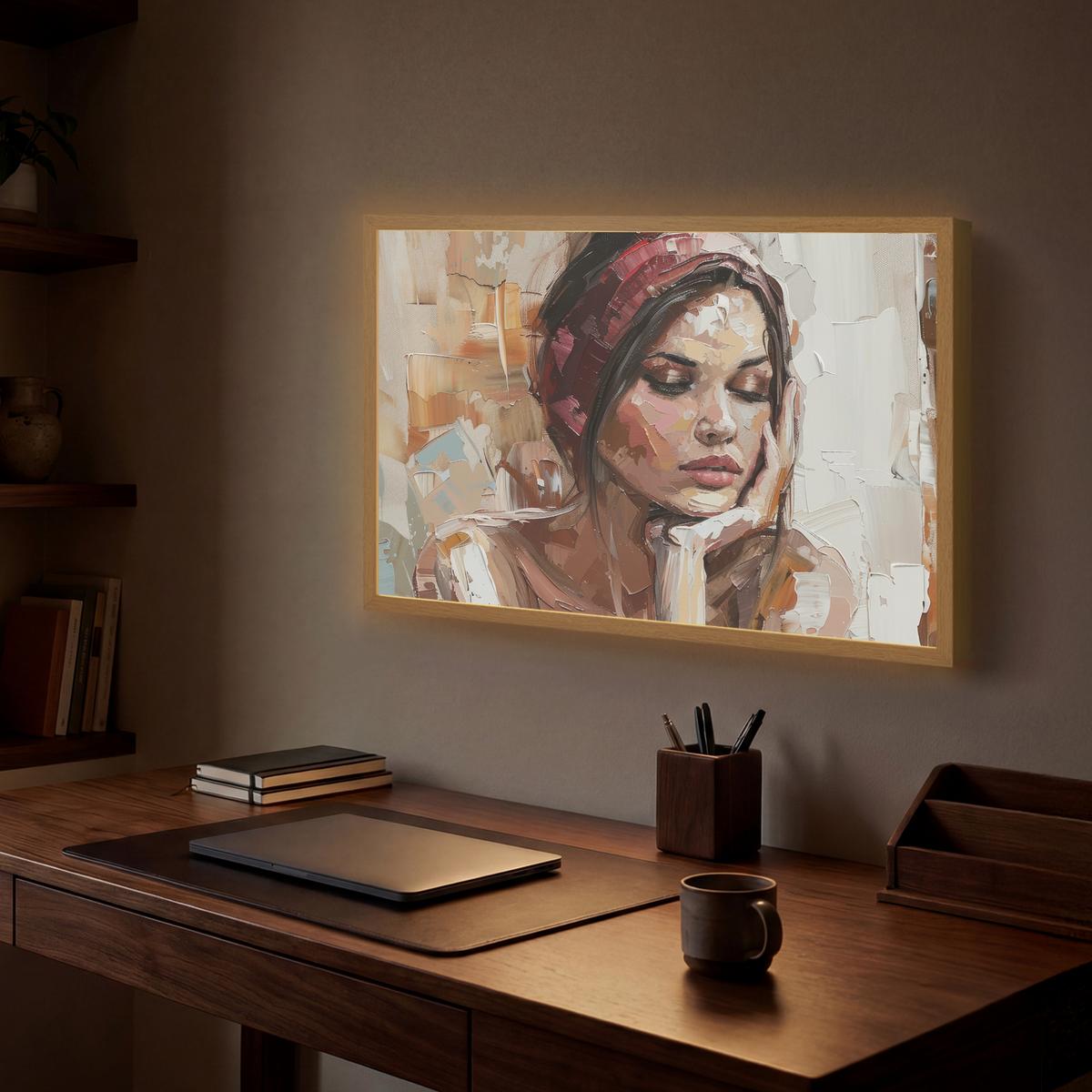 WANDLEUCHTE MIT AKKU Frau - Lackierung - Porträt - Modern 60x40 cm - Braun, Holzwerkstoff (60/40/8cm) - OnlyWow