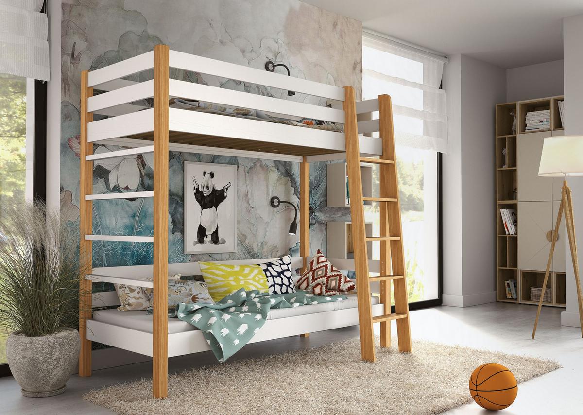 ETAGENBETT ZELDA 80x190 cm Weiß - Weiß/Kieferfarben, Holz (80/190cm) - MASSENO