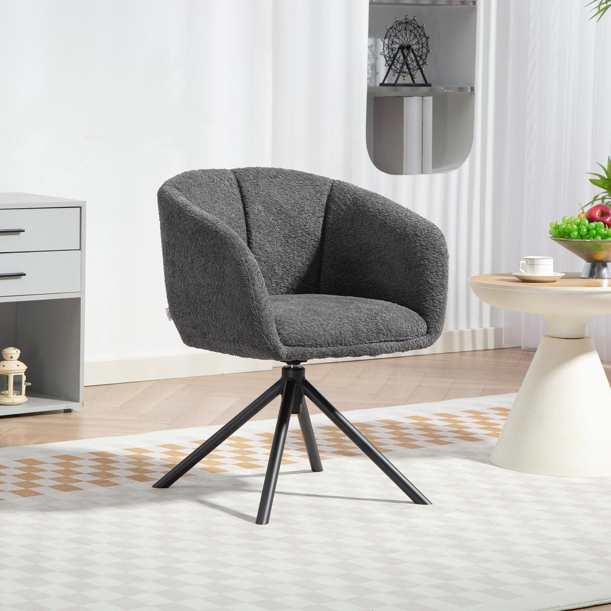 ARMLEHNENSTUHL Loungesessel mit Armlehne, 360° Drehfunktion, Leinenoptik, Dunkelgrau - Dunkelgrau, Textil (58.5/78.5/59cm) - HOMCOM