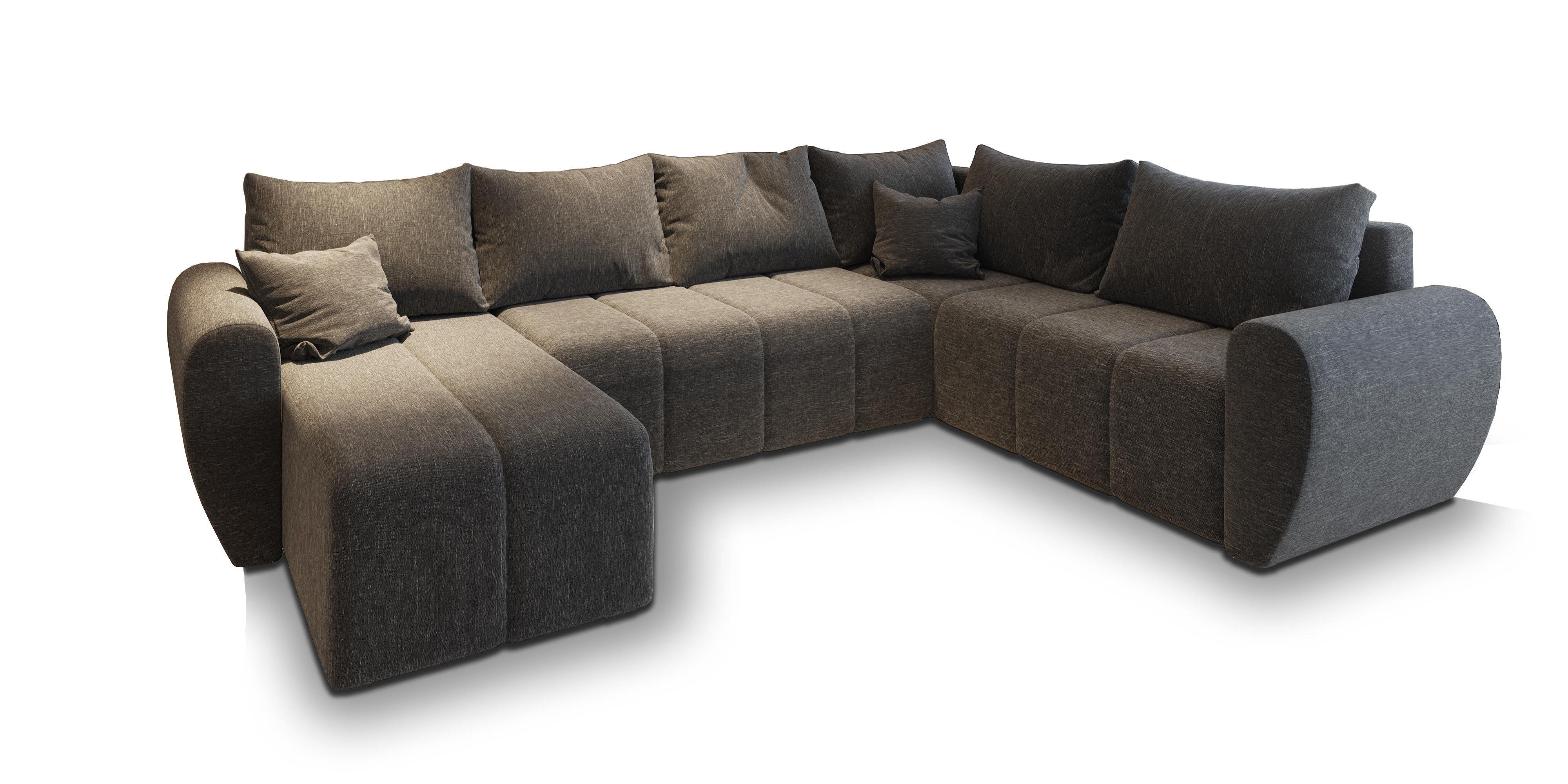 WOHNLANDSCHAFT MADISON XL R-S Grau Dünner Stoff mit Schlaffunktion - Schwarz/Grau, Holz/Kunststoff (303/82/208cm) - MASSENO
