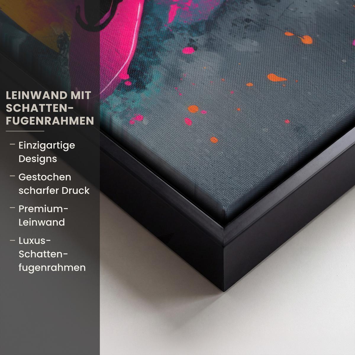 LEINWAND Bilder mit Rahmen - Abstrakt - Graffiti - Farbenfroh - Farbspritzer - 70x100 - Multicolor, Textil (70/100cm) - MuchoWow