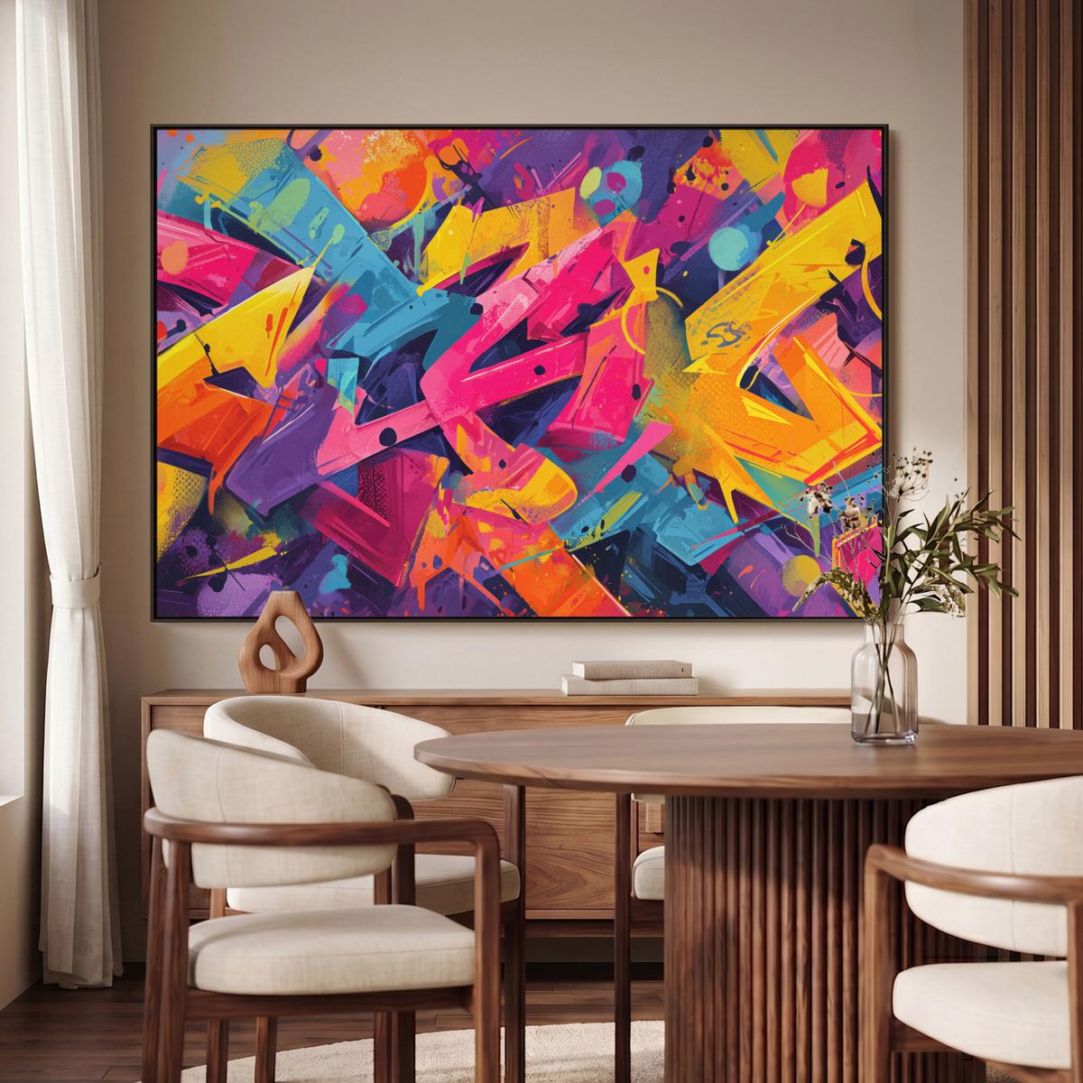LEINWAND Bilder mit Rahmen - Abstrakt - Formen - Farbenfroh - 140x90 - Magenta, Textil (140/90cm) - MuchoWow